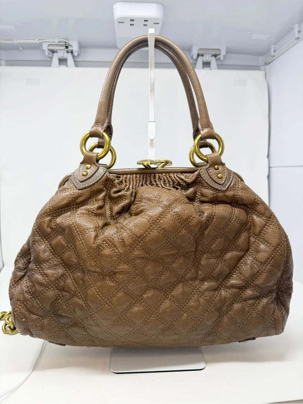 Marc Jacobs Stam Quilted Brown contrast stitch/maroon suede interior Fall 2005